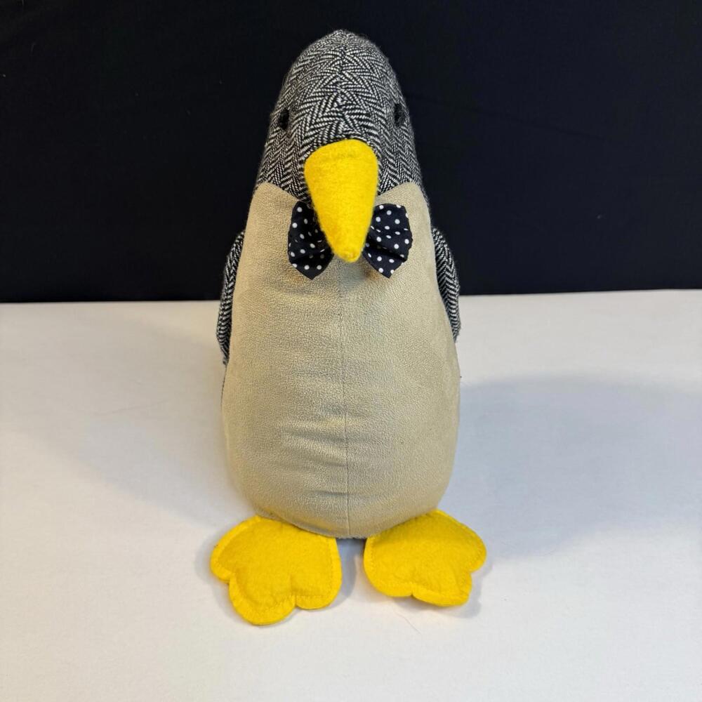 Elements 10 Inch Polyester Grey Herringbone Pattern Penguin Door Stopper.